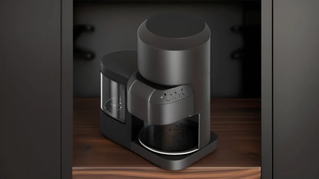 ComfyUI SDXL render, seed 20260930: dark product framed by cabinet-like side panels
