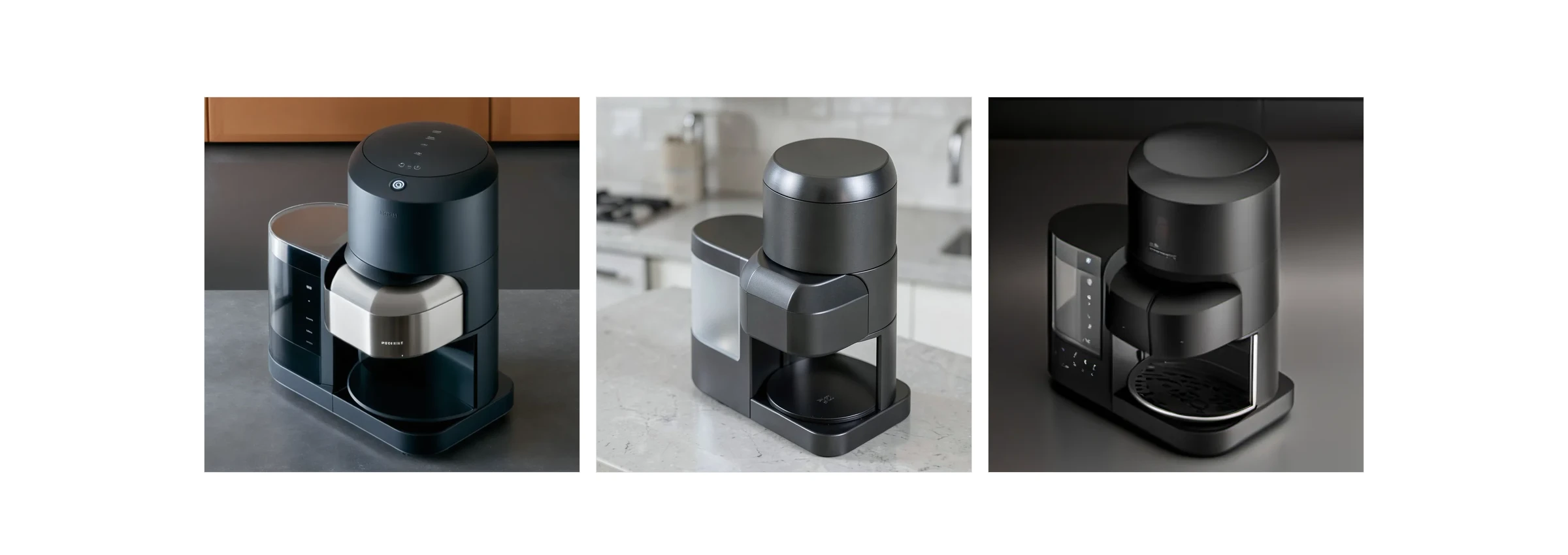The same coffee-maker sketch rendered by Vizcom, Krea and ComfyUI, side by side