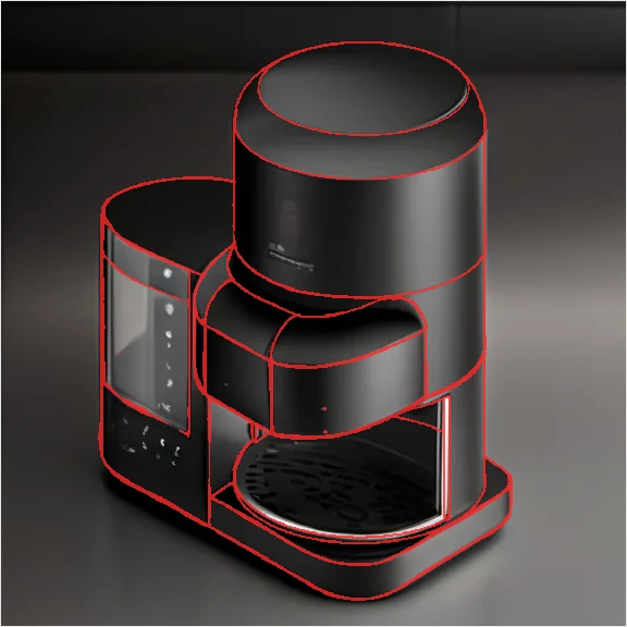 ComfyUI render with the input sketch's lines overlaid in red; the lines match the render closely